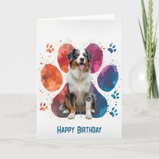 Australian Shepherd Pawprint Birthday Karte (Vorderseite)