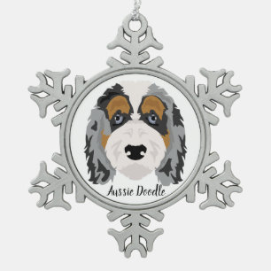 Australian Shepherd Poodle Mix Weihnachtsschmuck Schneeflocken Zinn-Ornament