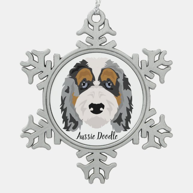 Australian Shepherd Poodle Mix Weihnachtsschmuck Schneeflocken Zinn-Ornament (Vorderseite)