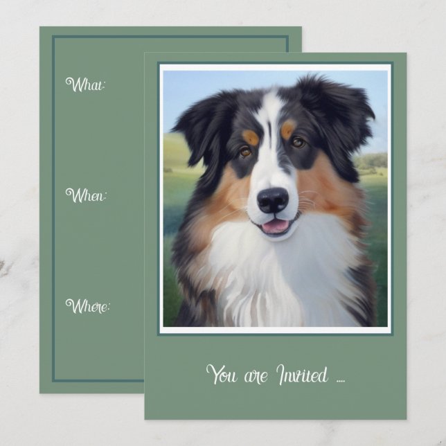Australian Shepherd Portrait  -  Einladung (Vorne/Hinten)