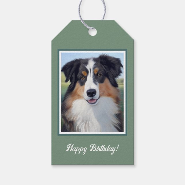 Australian Shepherd Portrait  -  Geschenkanhänger (Vorderseite)