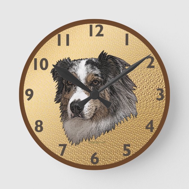Australian Shepherd Portrait Runde Wanduhr (Vorderseite)