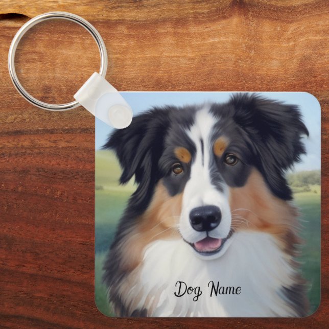 Australian Shepherd Portrait  -  Schlüsselanhänger (Vorderseite)