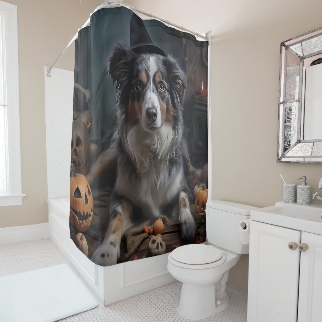 Australian Shepherd Pumpkins Halloween Beängstigen Duschvorhang (Beispiel)