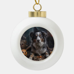 Australian Shepherd Pumpkins Halloween Beängstigen Keramik Kugel-Ornament