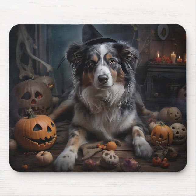 Australian Shepherd Pumpkins Halloween Beängstigen Mousepad (Vorne)