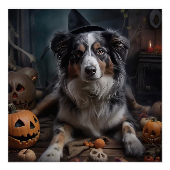 Australian Shepherd Pumpkins Halloween Beängstigen Poster (Vorderseite)