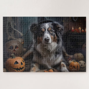 Australian Shepherd Pumpkins Halloween Beängstigen Puzzle