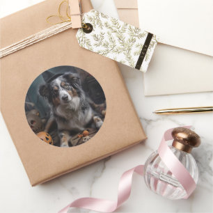 Australian Shepherd Pumpkins Halloween Beängstigen Runder Aufkleber