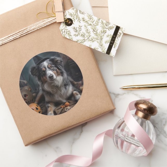 Australian Shepherd Pumpkins Halloween Beängstigen Runder Aufkleber (Schenken)