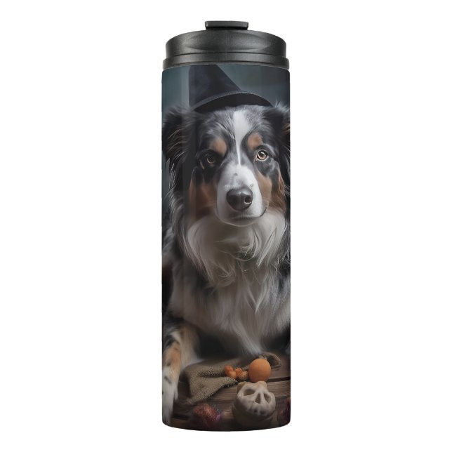 Australian Shepherd Pumpkins Halloween Beängstigen Thermosbecher (Vorderseite)