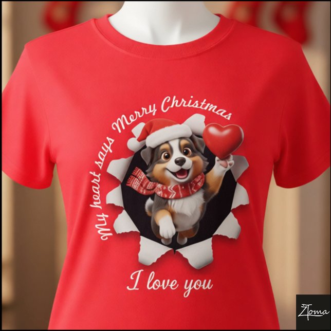 Australian Shepherd Puppy Christmas Heart Scarf T-Shirt (Von Creator hochgeladen)