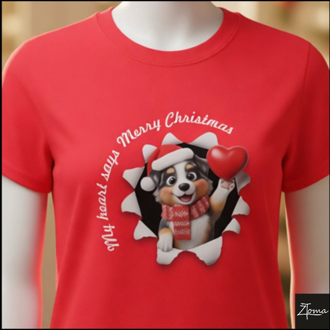 Australian Shepherd Puppy Christmas Heart Scarf T-Shirt (Von Creator hochgeladen)