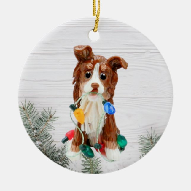 Australian Shepherd Red Tricolor Keramik Ornament (Vorne)