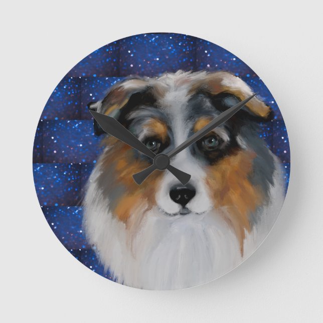 Australian Shepherd Runde Wanduhr (Vorderseite)