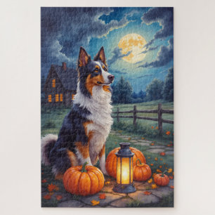Australian Shepherd Rustic Halloween Mondlicht Kun Puzzle