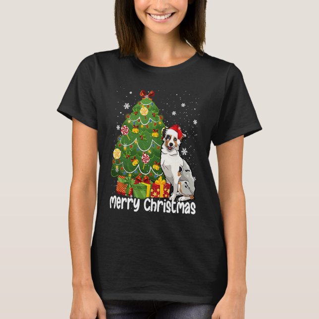 Australian Shepherd Santa Christmas Tree Lights Xm T-Shirt (Vorderseite)