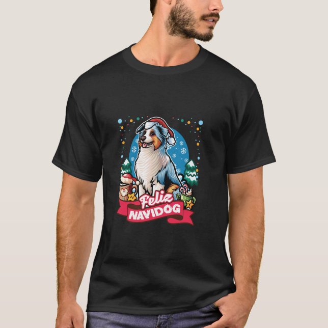 Australian Shepherd Santa Claus Tasse Merry C T-Shirt (Vorderseite)