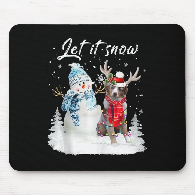Australian Shepherd Santa Dog Christmas Snowman Xm Mousepad (Vorne)