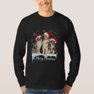 Australian Shepherd Santa Hat Merry Christmas T-Shirt