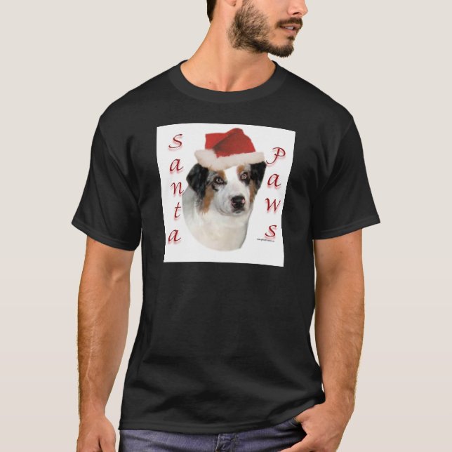 Australian Shepherd Santa Paws T-Shirt (Vorderseite)