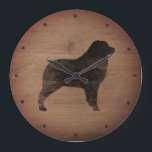Australian Shepherd Silhouette Rustic Große Wanduhr<br><div class="desc">Aussie Lover's Wall Clock. Holzdesign ist bedruckt,  nicht echtes Holz.</div>