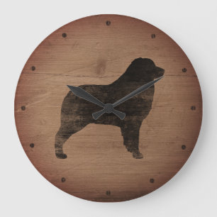 Australian Shepherd Silhouette Rustic Große Wanduhr