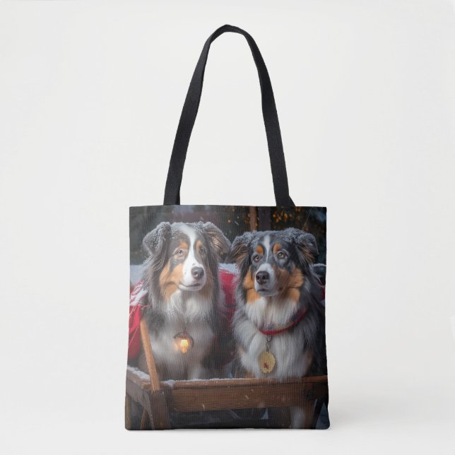 Australian Shepherd Snowy Sleigh Weihnachtsdekor (Vorderseite)