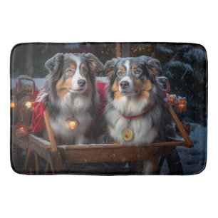 Australian Shepherd Snowy Sleigh Weihnachtsdekor Badematte