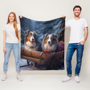 Australian Shepherd Snowy Sleigh Weihnachtsdekor Fleecedecke