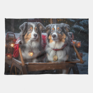 Australian Shepherd Snowy Sleigh Weihnachtsdekor Geschirrtuch