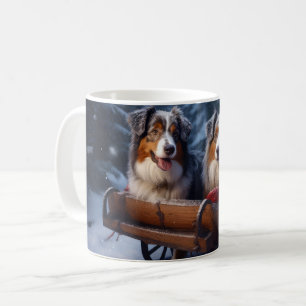 Australian Shepherd Snowy Sleigh Weihnachtsdekor Kaffeetasse