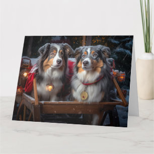 Australian Shepherd Snowy Sleigh Weihnachtsdekor Karte