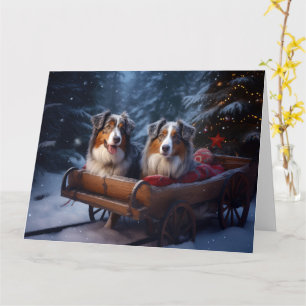 Australian Shepherd Snowy Sleigh Weihnachtsdekor Karte