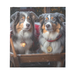Australian Shepherd Snowy Sleigh Weihnachtsdekor Notizblock