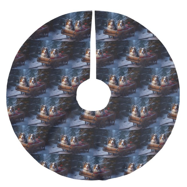 Australian Shepherd Snowy Sleigh Weihnachtsdekor Polyester Weihnachtsbaumdecke (Vorderseite)