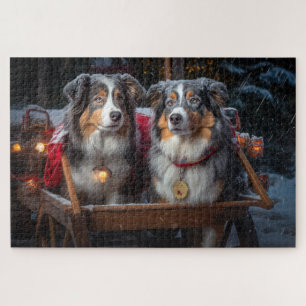 Australian Shepherd Snowy Sleigh Weihnachtsdekor Puzzle
