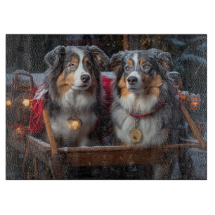 Australian Shepherd Snowy Sleigh Weihnachtsdekor Schneidebrett