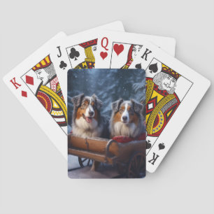 Australian Shepherd Snowy Sleigh Weihnachtsdekor Spielkarten