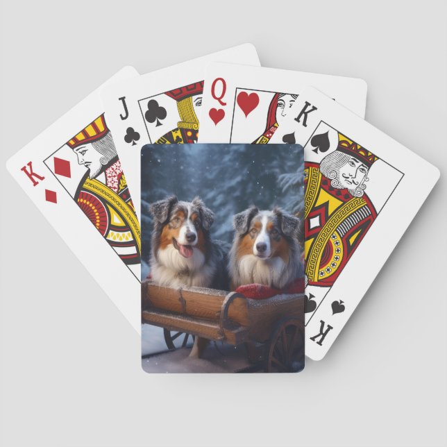 Australian Shepherd Snowy Sleigh Weihnachtsdekor Spielkarten (Rückseite)