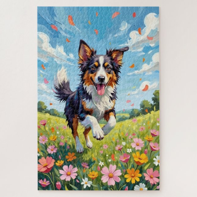 Australian Shepherd Spring Wildflower Dog Puzzle (Vertikal)