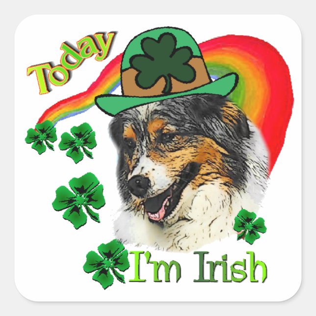 Australian Shepherd St Patricks Quadratischer Aufkleber (Vorderseite)