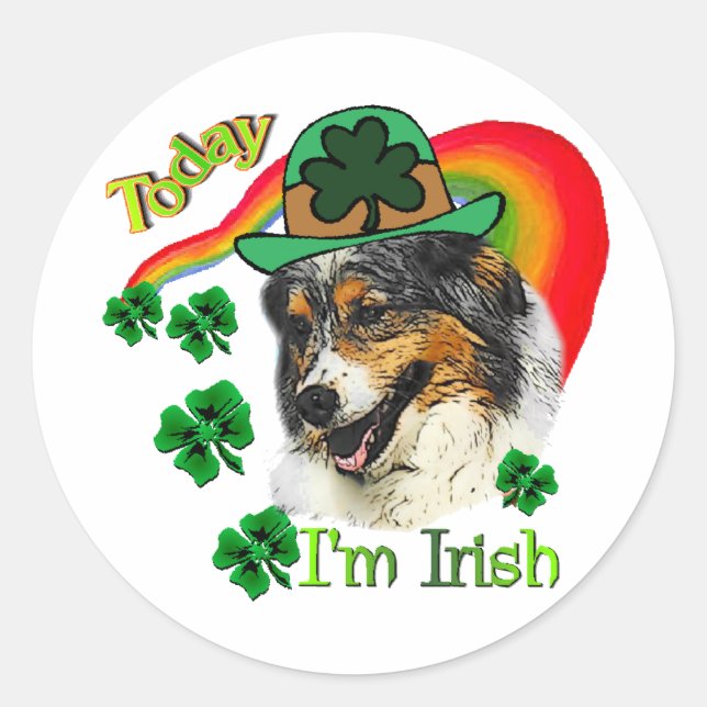 Australian Shepherd St Patricks Runder Aufkleber (Vorderseite)