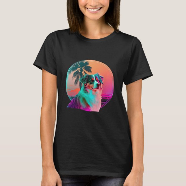 Australian Shepherd Synthwave 80er Retrowave Ästhe T-Shirt (Vorderseite)