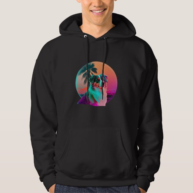 Australian Shepherd Synthwave 80s Retrowave Aesthe Hoodie (Vorderseite)