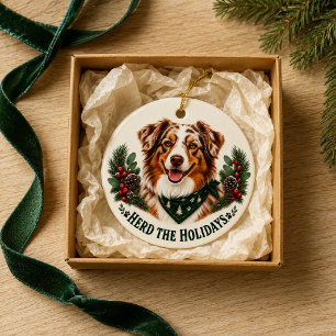 Australian Shepherd Treib die Feiertage an Keramik Ornament