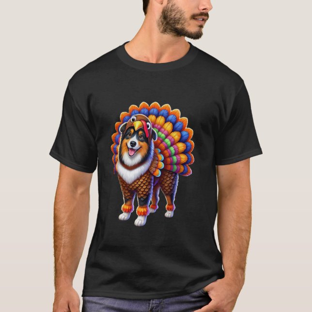 Australian Shepherd Turkey Funny Erntedank Anim T-Shirt (Vorderseite)