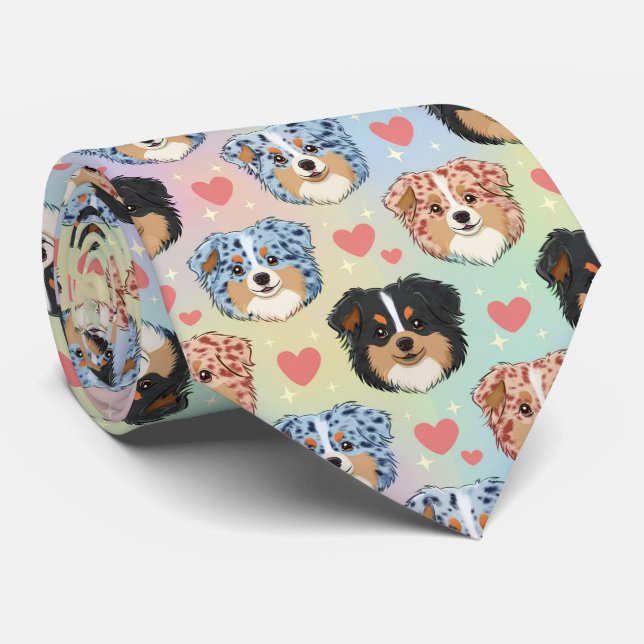 Australian Shepherd Valentine Hearts Pattern Dog Krawatte (Gerollt)
