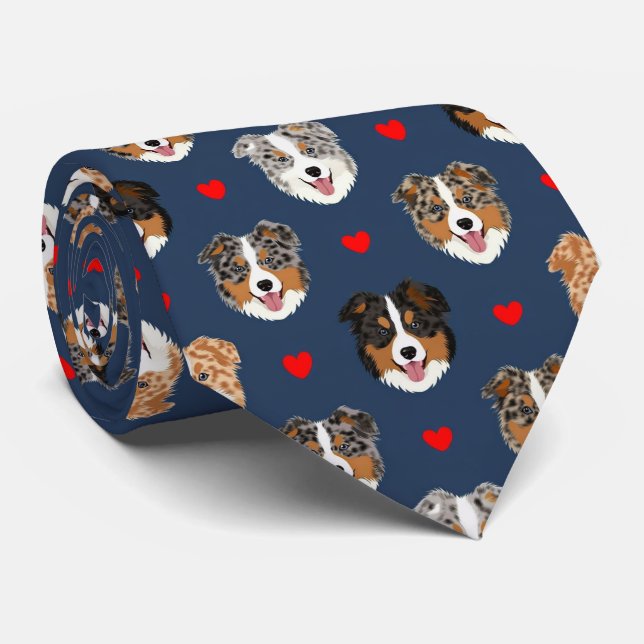 Australian Shepherd Valentine Hearts Pattern Dog Krawatte (Gerollt)