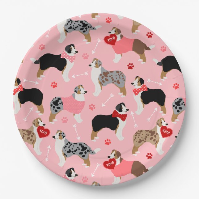 Australian Shepherd Valentine Pattern Pappteller (Vorderseite)